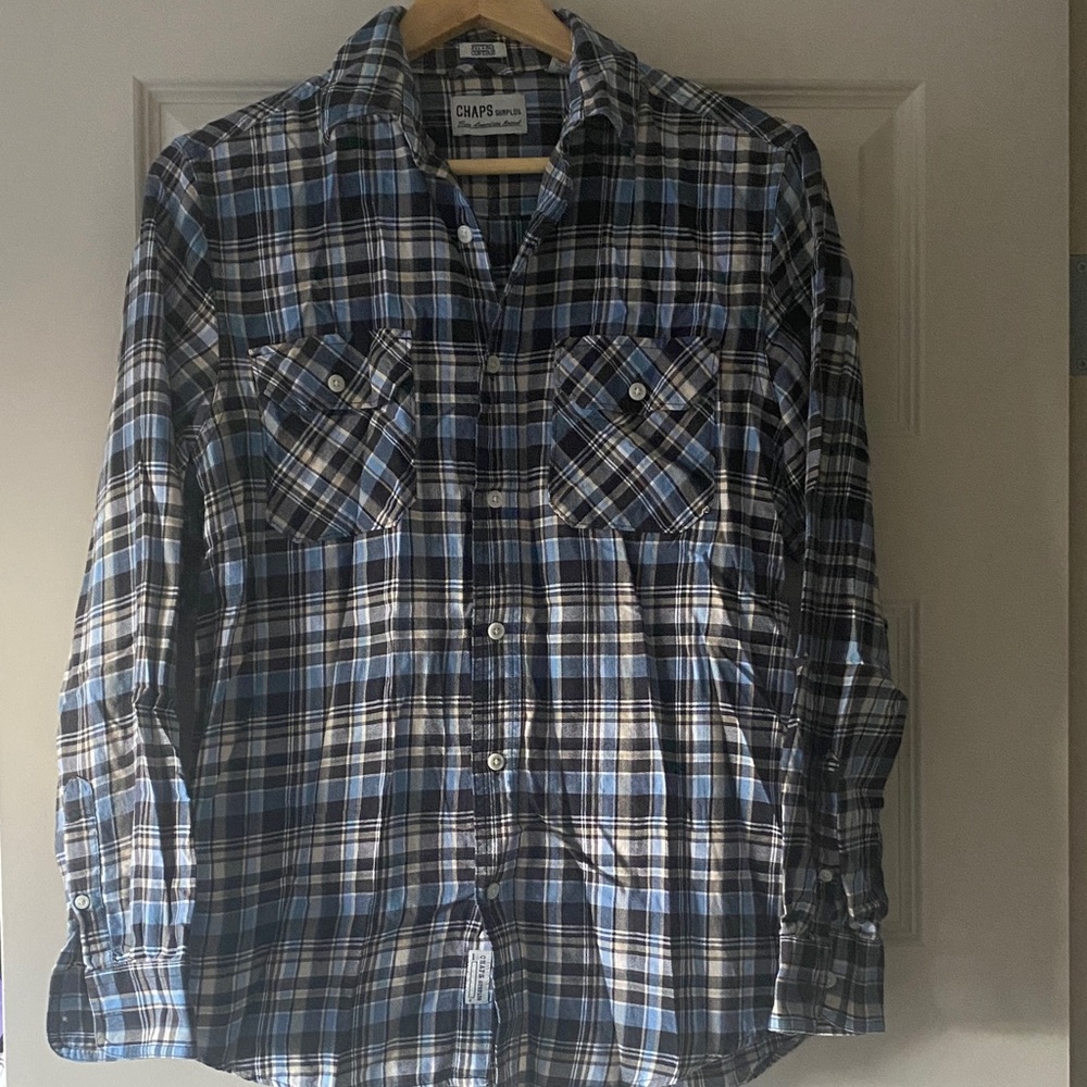 Chaps Navy, Black & White Plaid Button-Down Shirt